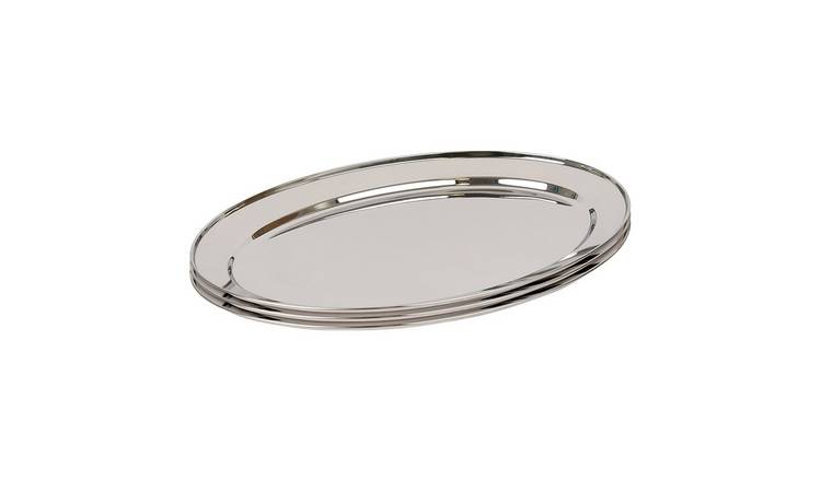 Argon Tableware Oval Stainless Steel Serving Platters - Pack of 3