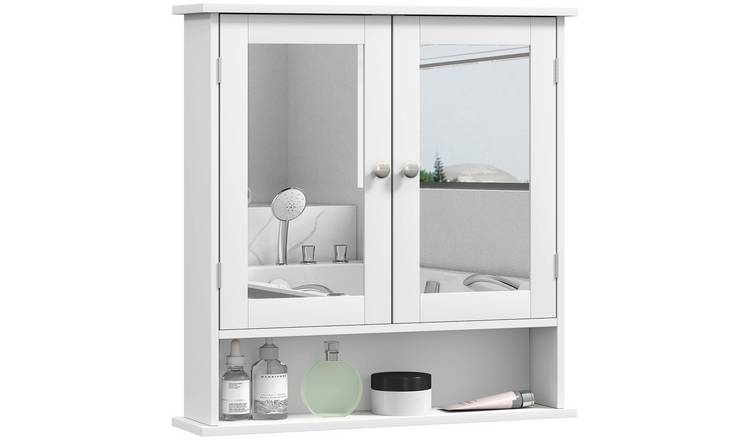 kleankin Mirror Cabinet Wall Mounted with Double Mirrored Doors - White