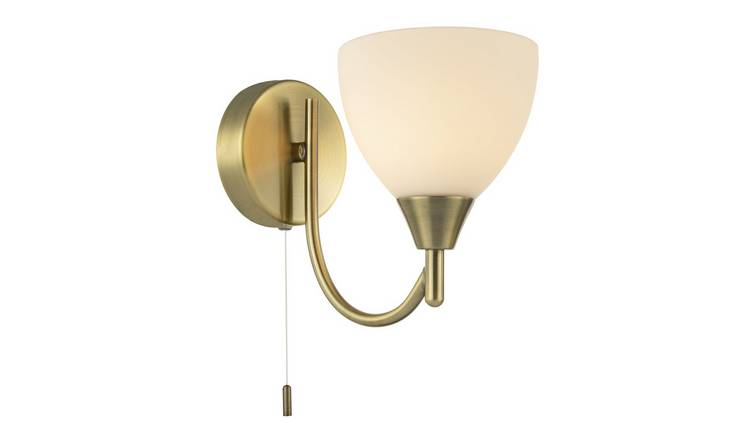 Happy Homewares Pull Switched in Antique Brass with White Wall Light - 11cm