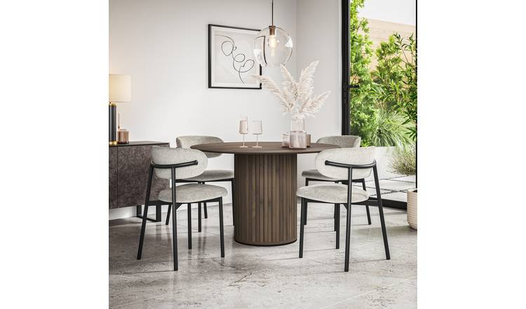 Furniture Online Arlo Myla Walnut Top w Wal Legs Dining Table & 6 Grey Chairs