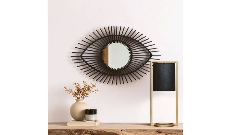 Orsina Mataram Black Rattan Eye Shape Wall Mirror – Natural