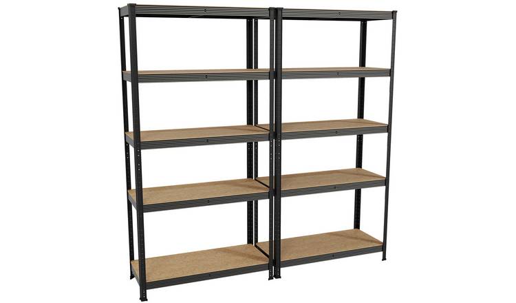 Home Vida Large 5 Tier 2 Bay Garage Shelf - Black