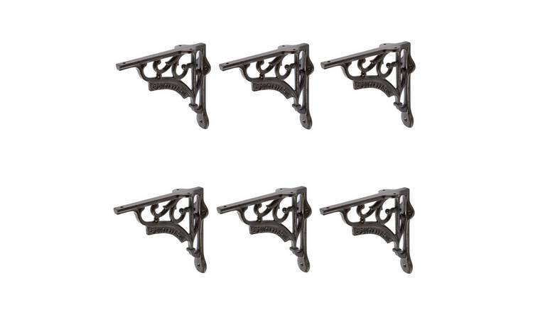 Hammer & Tongs Ornate Iron Shelf Brackets - Black - Set of 6