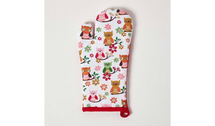 Homescapes Red Owls Cotton Oven Gloves - Red