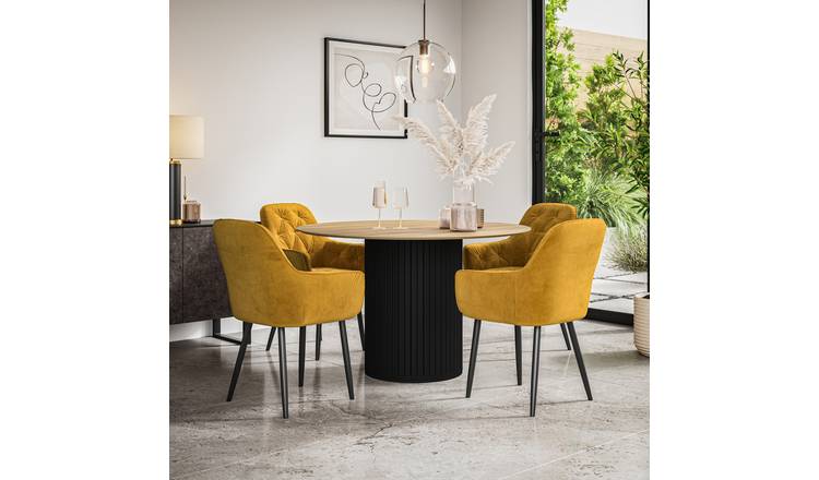 Furniture Online Arlo Anika Oak Top w Blk Legs Dining Table & 4 Mustard Chairs