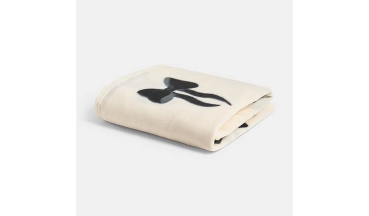 OHS Bows Polar Fleece Blanket Throw - 200 x 240cm - Black