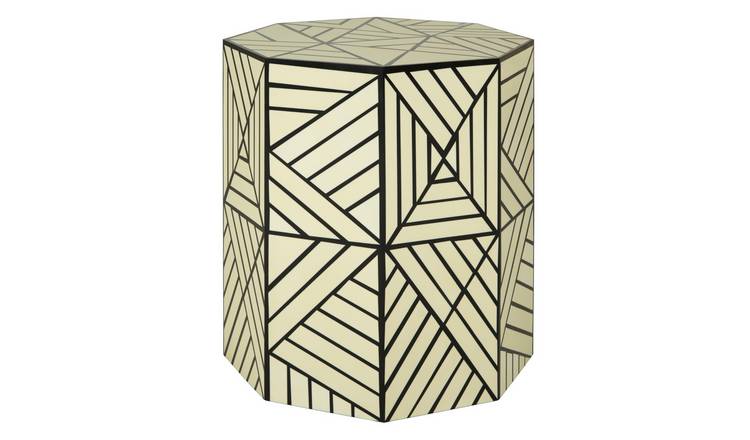 Orsina Hassa Resin Geometric Stool and Side Table – Ivory & Black