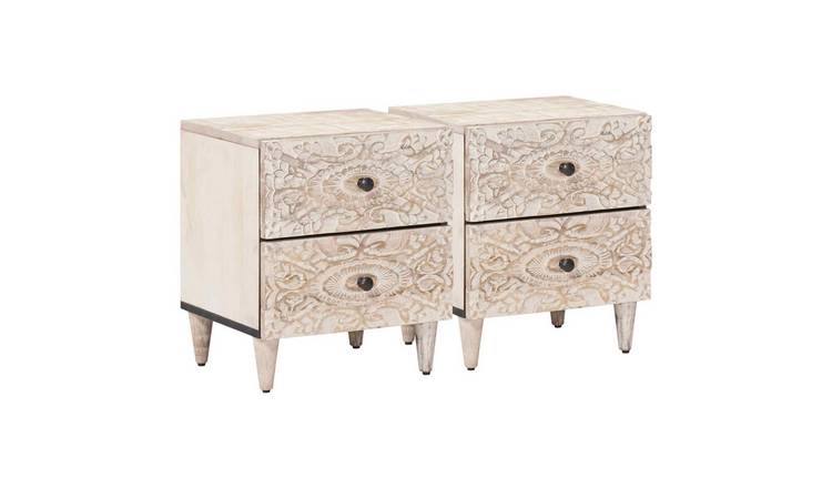 Walplus Pack of 2 Solid Wood Bedside Cabinet - White - 40 x 33.5 x 46 cm