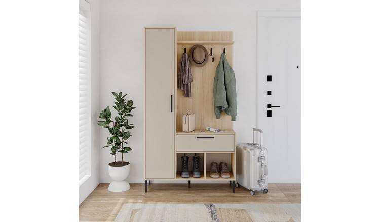 Decortie Acton Particleboard Hall Tree Coat Stand - Oak and Cream
