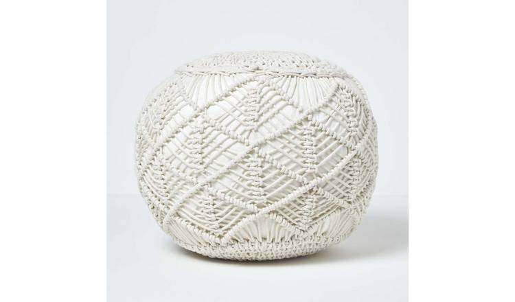 Homescapes Crochet Knitted Pouffe – 35 x 40 cm – Natural