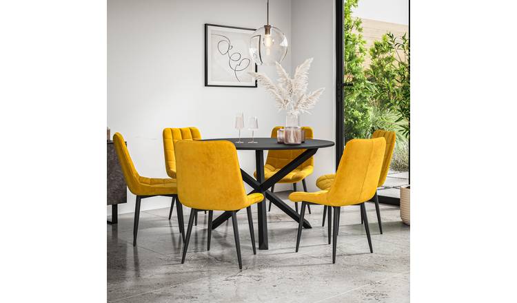 Furniture Online Malvern Nova Black Top Dining Table & 6 Mustard Chairs