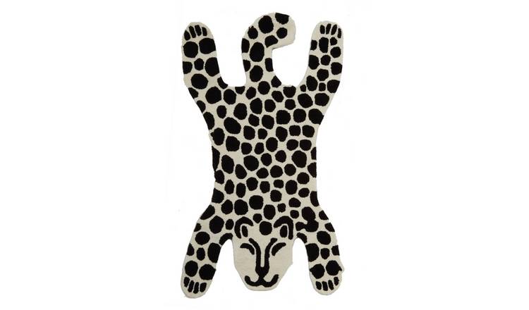 Orsina Black and White Kids Leopard Rug - 90 x 150cm