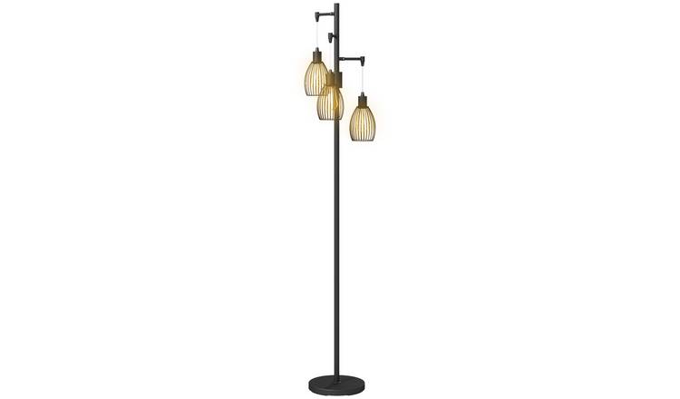 HOMCOM 3-Light Dimmable Steel Floor Lamp - Black