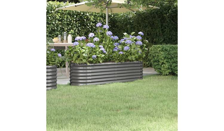 Walplus Galvanised Steel Raised Garden Bed - Grey - 152 x 40 x 36 cm