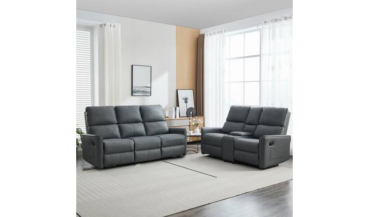 Furniture Online Madrid Manual Recliner Leather 2+3 Seater Sofa Set - Grey