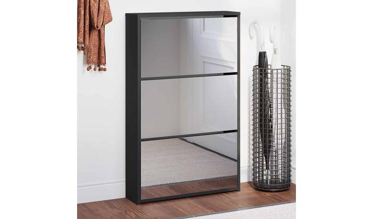 Walplus Engineered Wood Shoe Cabinet - Black - 63 x 17 x 102.5 cm