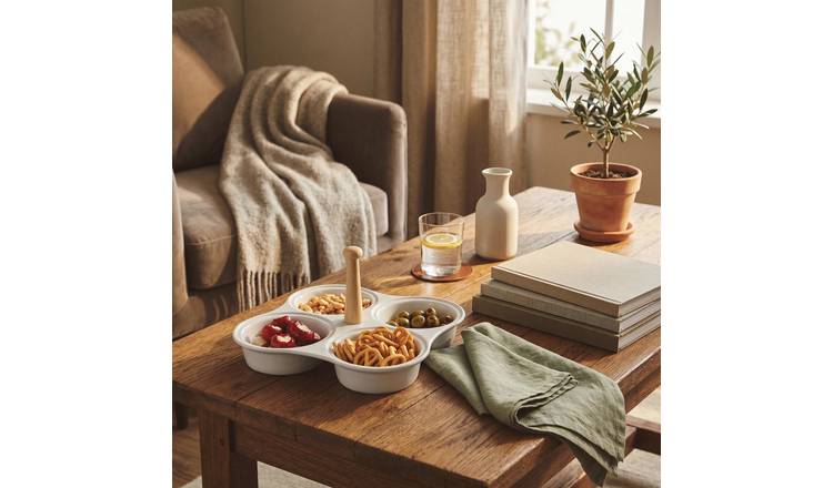 Orsina Dela 4 Section Ceramic Snack Dish - Two Tone