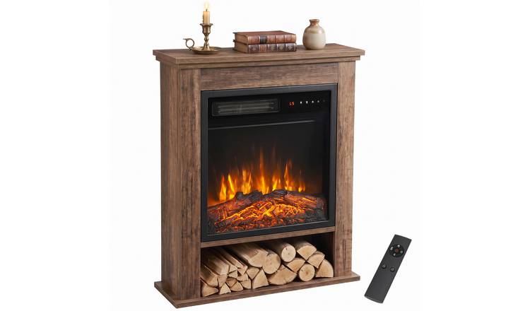 HOMCOM 25 Inch 1800W LED Flame Freestanding Electric Fireplace Suite – Oak