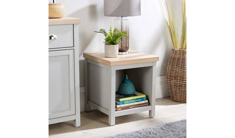 Home Source Avon Lamp Table with Storage Shelf - Grey