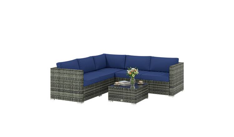 Outsunny 4 Piece Rattan Corner Furniture Set Wicker Outdoor - Blue