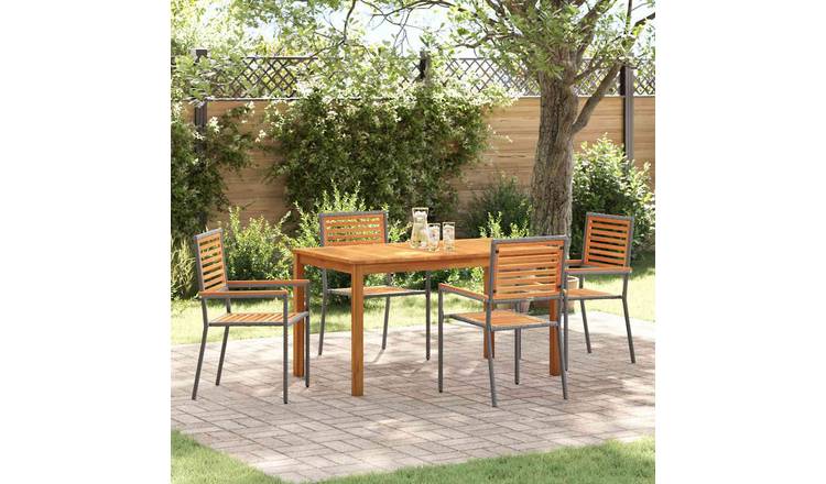 Walplus 5 Piece Solid Wood Garden Dining Set Wide Unit - Grey - 140 x 80 x 74 cm