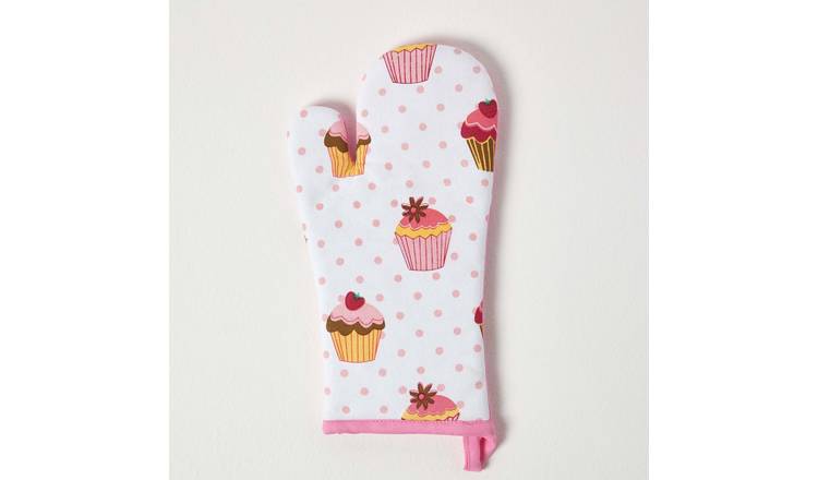 Homescapes Cotton Oven Glove - Cupcakes Pink Blue