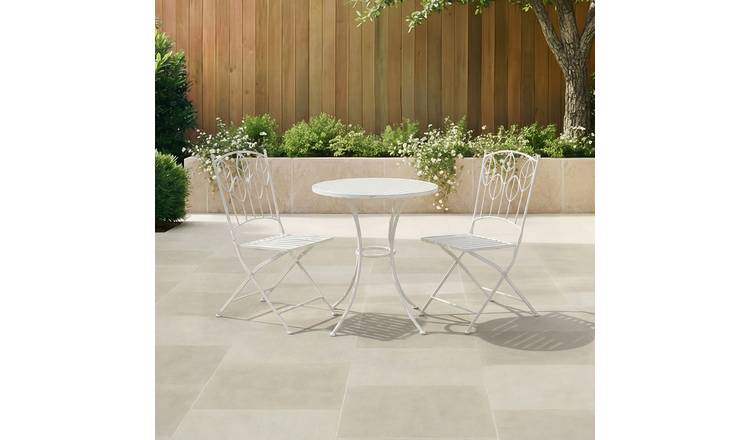 Charles Bentley Leaf Design Rustic Metal Garden Bistro Set - White