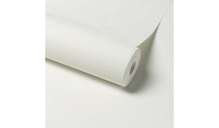 Grandeco Linen Effect Fabric Plain Textured Wallpaper - White