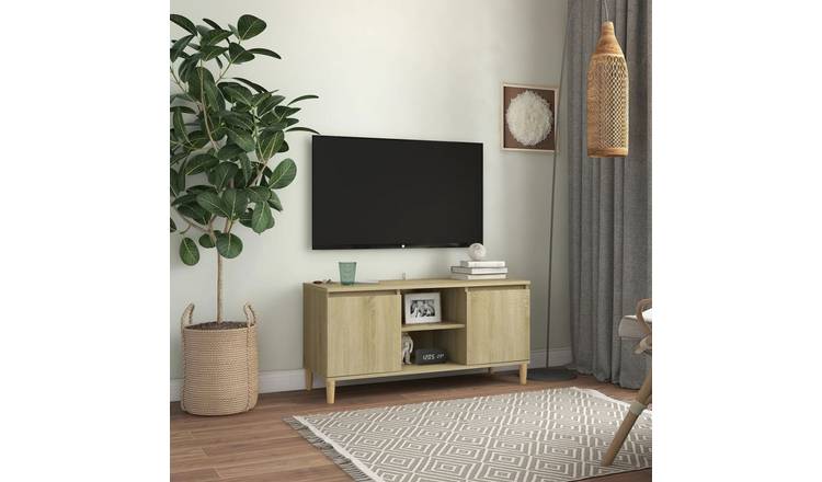 Walplus 2 Compartment Solid Wood TV Cabinet - Light Oak - 103.5 x 35 x 50 cm