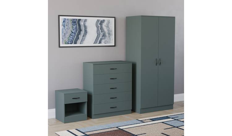 Vida Designs Riano Bedroom Set (Bedside, 5 Drawer Chest, 2 Door Wardrobe)- Green