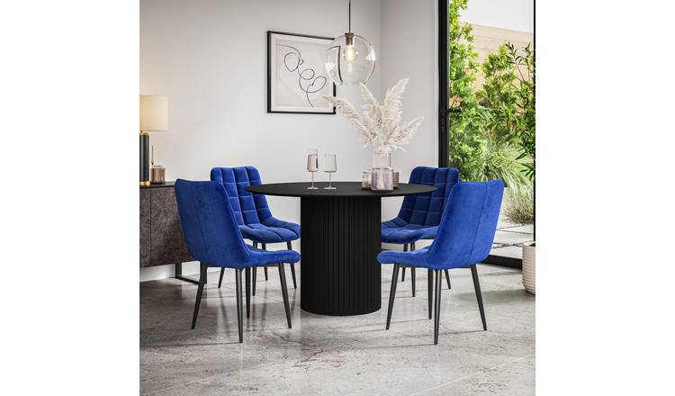 Furniture Online Arlo Nova Black Top w Blk Legs Dining Table & 4 Blue Chairs