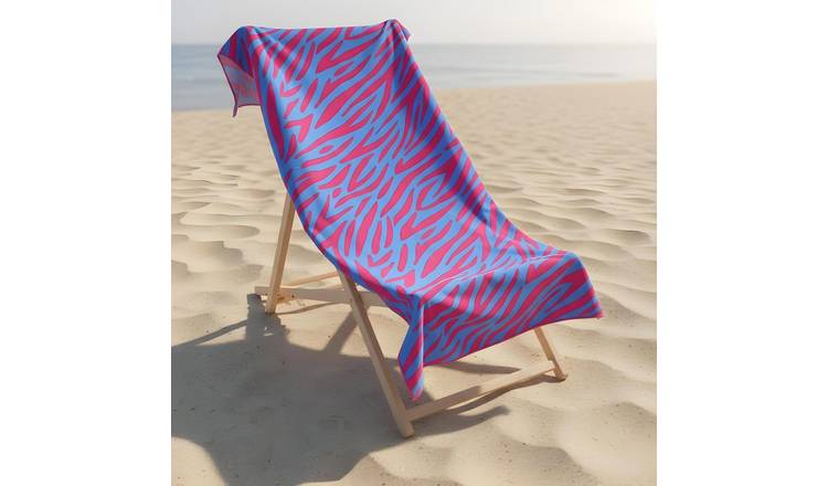 OHS Neon Zebra Microfibre Beach Towel - Pink/Blue