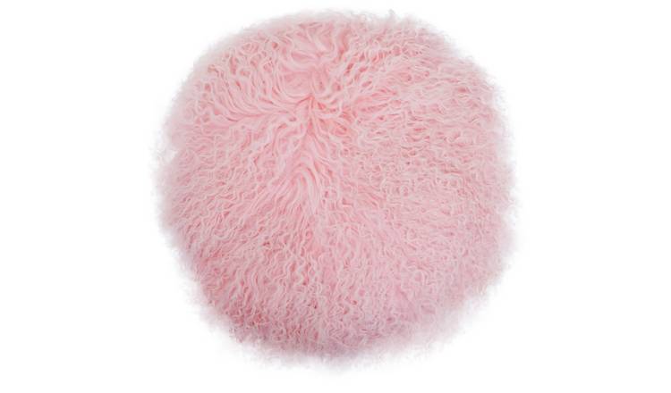 Orsina Bosie Real Mongolian Fur Round Cushion – Pink