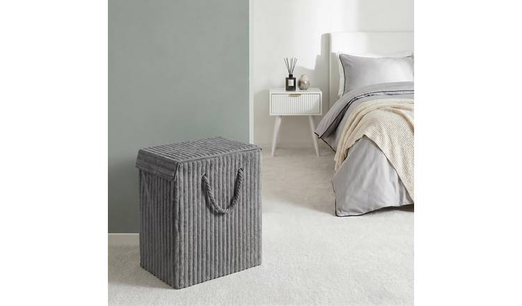 OHS Ribbed Faux Fur Foldable Laundry Basket - Charcoal