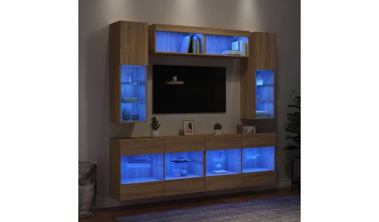 Walplus Pack of 6 LED TV Wall Unit - Light Oak - 98.5 x 30 x 60.5 cm