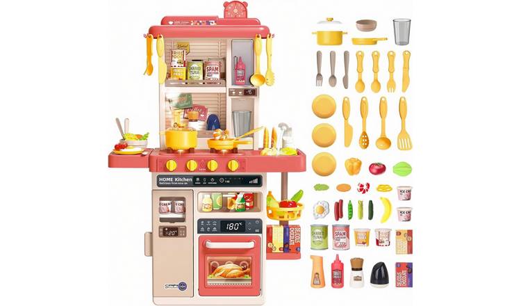 deAO Kitchen Playset Toy With Realistic Lights & Sounds - Pink