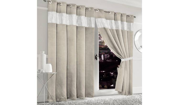 New Edge Blinds Natural Diamante Blackout Eyelet Curtains - 167cm x 183cm