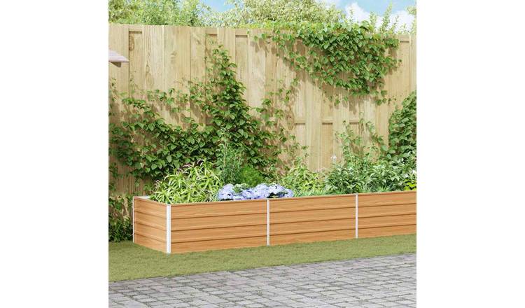 Walplus Galvanised Steel Raised Garden Bed - Light Brown - 600 x 80 x 45 cm