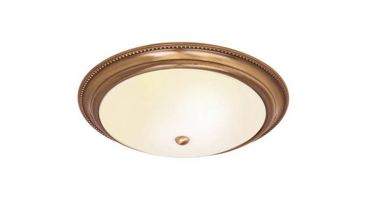 Loops Direct Steel and Glass Semi Flush Ceiling Light - Brass and Frosted Glass