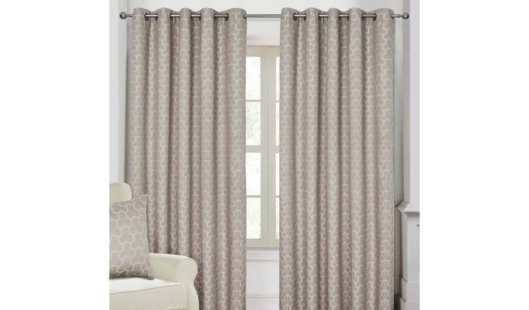 Homescapes Natural Geometric Jacquard Blackout Eyelet Curtains - 228cm x 182cm