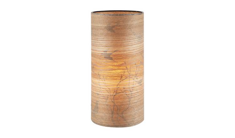 Happy Homewares Brown Bamboo Wood Effect with Black Birds Table Lamp - 13cm