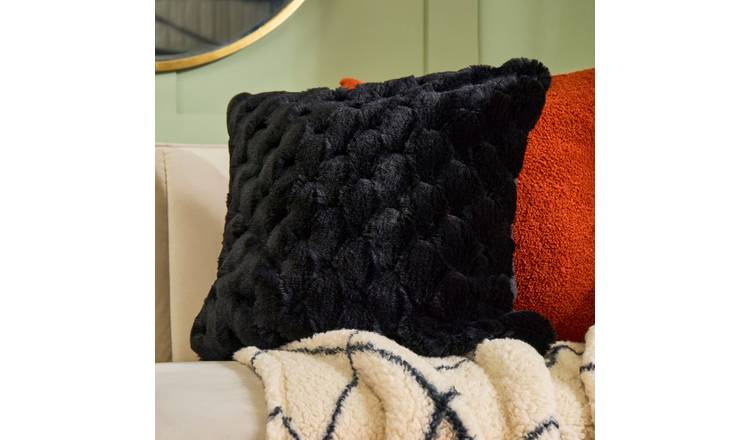 OHS 2 Pack Jumbo Waffle Fur Cushion Covers 45 x 45cm - Black