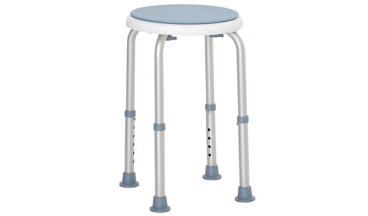 HOMCOM Aluminium Swivel Shower Stool with Adjustable Height - Light Blue