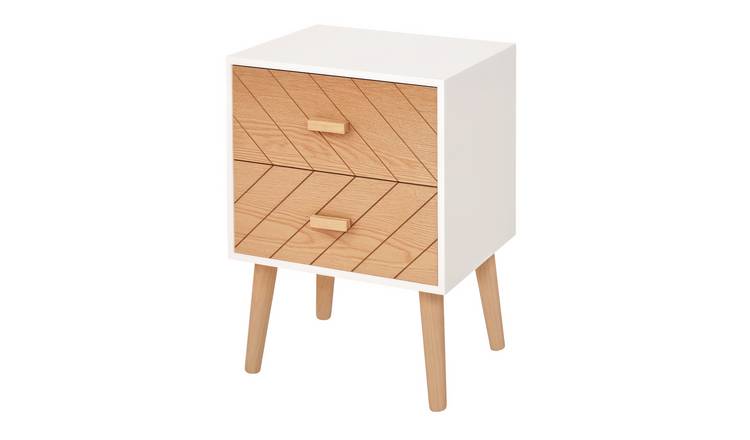 HOMCOM 2 Drawers Bedside Table with Pine Legs - Natural