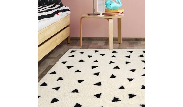 Mega Flooring White Shaggy Abstract Rug - 80 x 120cm