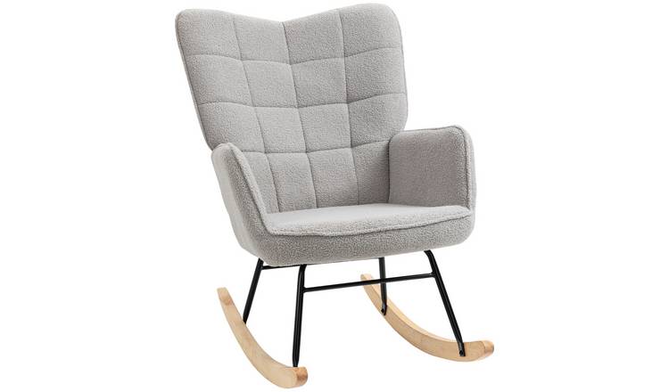 HOMCOM Upholstered Berber Fleece Wingback Rocking Chair - Light Grey
