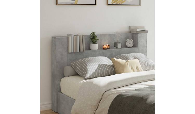 Walplus Wood LED Storage Headboard - Granite Grey - 160 x 16.5 x 103.5 cm