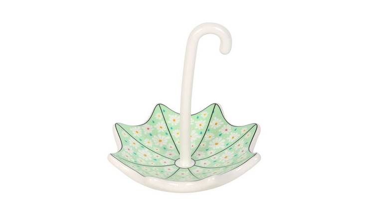Something Different Floral Umbrella Trinket Dish - Green & White