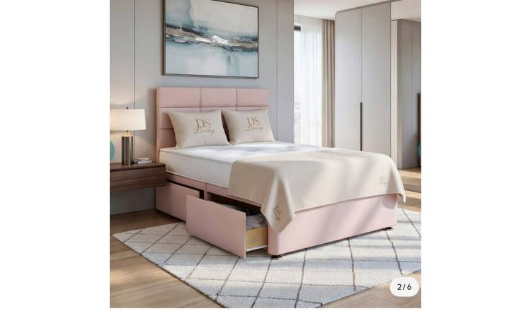 DS Living Opal Double 4 Drawer Upholstered Divan Bed Frame - Pink