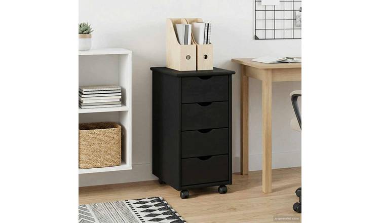 Walplus 4 Drawer Solid Pine Rolling Cabinet - Black - 34 x 39 x 65.5 cm